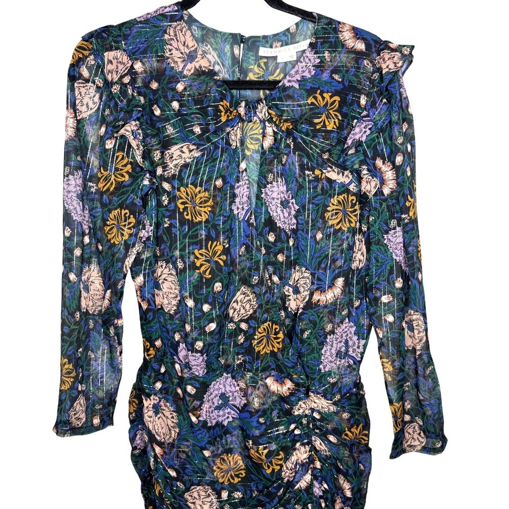 Veronica Beard Peppa Sheer Romantic Floral Silk Mini Blouse Dress Women's size 8 - Picture 3 of 12
